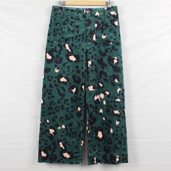 Maeve Pants 29 The Colette Cropped Wide Leg Corduroy Green Leopard Print Career - Picture 3 of 16